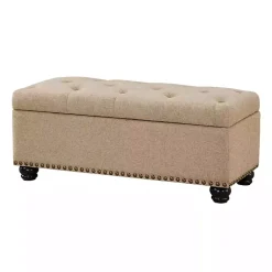 Kirklands Home Upholstered Carey Storage Ottoman Bench Tan New
