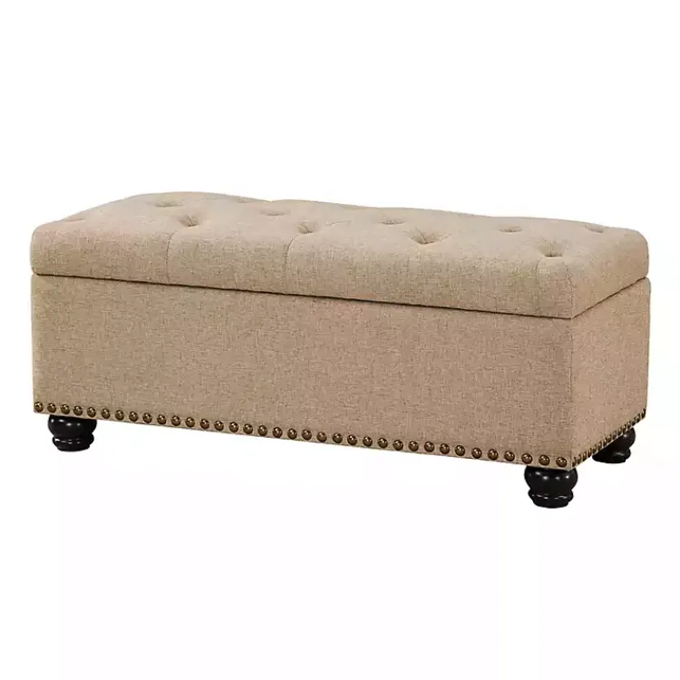 Kirklands Home Upholstered Carey Storage Ottoman Bench Tan New