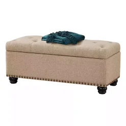 Kirklands Home Upholstered Carey Storage Ottoman Bench Tan New