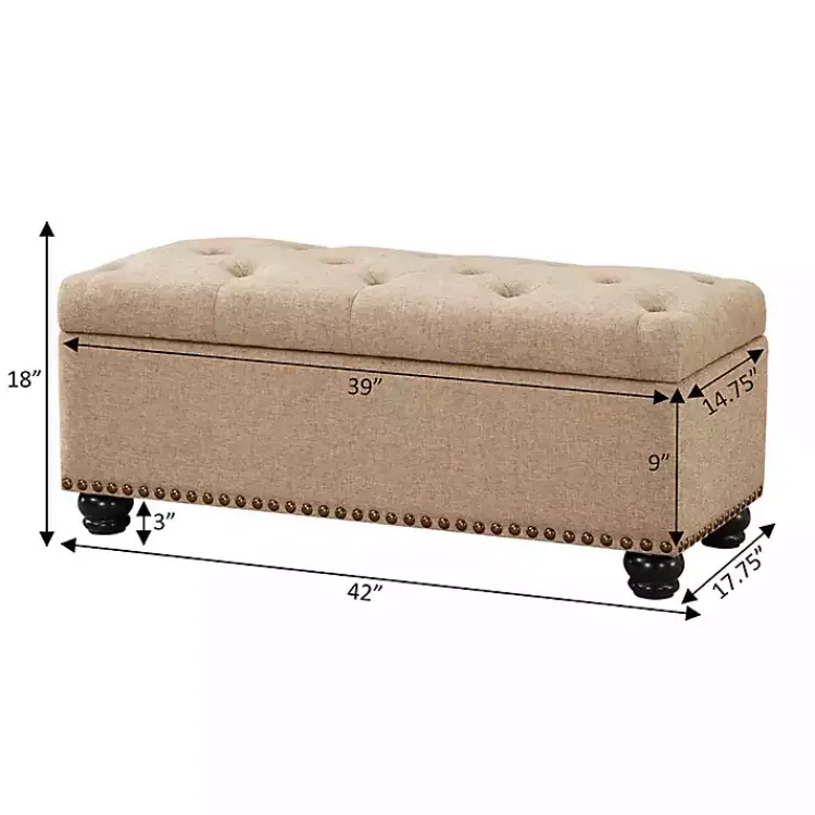Kirklands Home Upholstered Carey Storage Ottoman Bench Tan New
