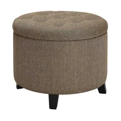 Kirklands Home Upholstered Eliza Round Storage Ottoman Tan Discount