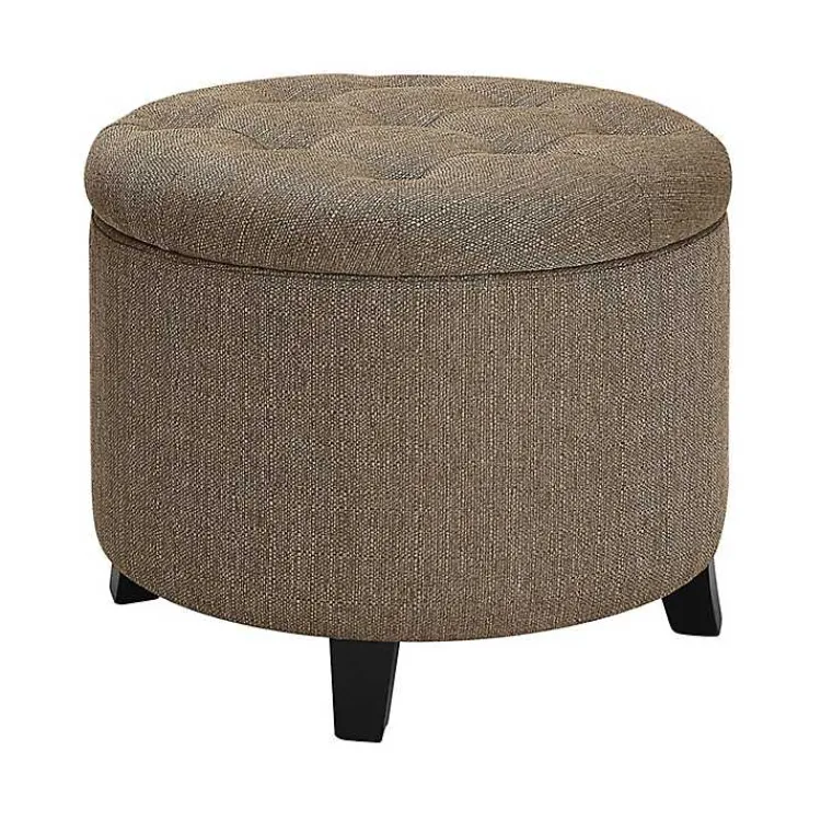 Kirklands Home Upholstered Eliza Round Storage Ottoman Tan Discount
