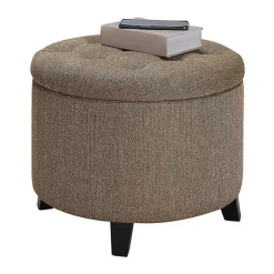 Kirklands Home Upholstered Eliza Round Storage Ottoman Tan Discount