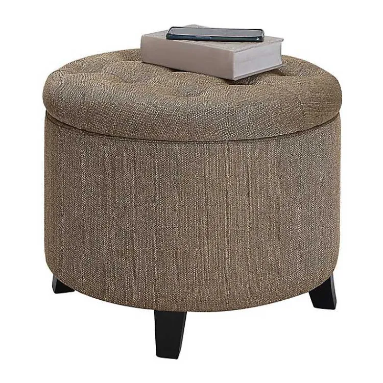 Kirklands Home Upholstered Eliza Round Storage Ottoman Tan Discount