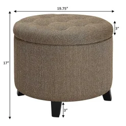 Kirklands Home Upholstered Eliza Round Storage Ottoman Tan Discount