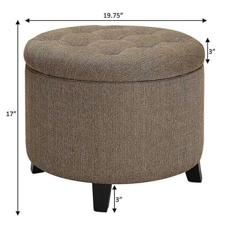 Kirklands Home Upholstered Eliza Round Storage Ottoman Tan Discount