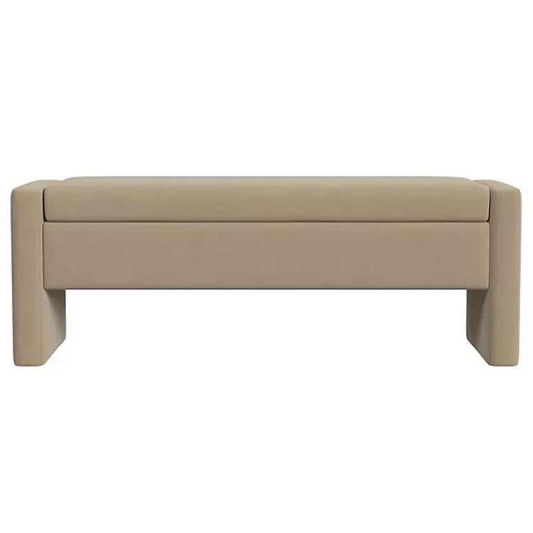 Kirklands Home Velvet Upholstered Modern Storage Bench Tan Hot