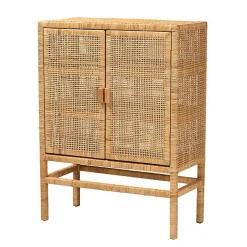 Kirklands Home Woven Rat and Wood Cabinet Tan