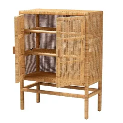 Kirklands Home Woven Rat and Wood Cabinet Tan