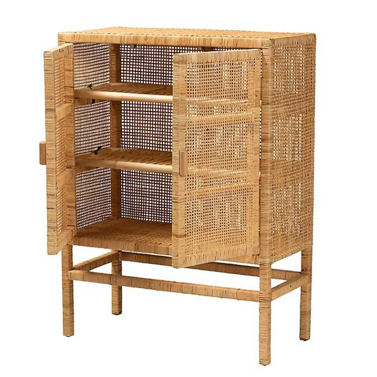Kirklands Home Woven Rat and Wood Cabinet Tan