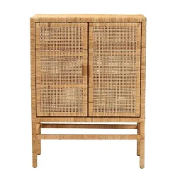 Kirklands Home Woven Rat and Wood Cabinet Tan