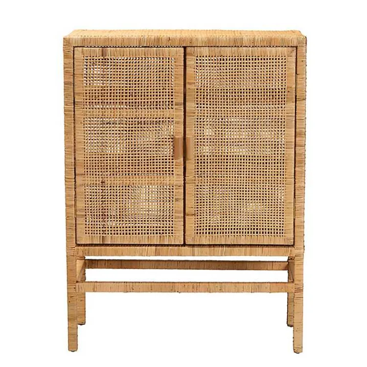 Kirklands Home Woven Rat and Wood Cabinet Tan