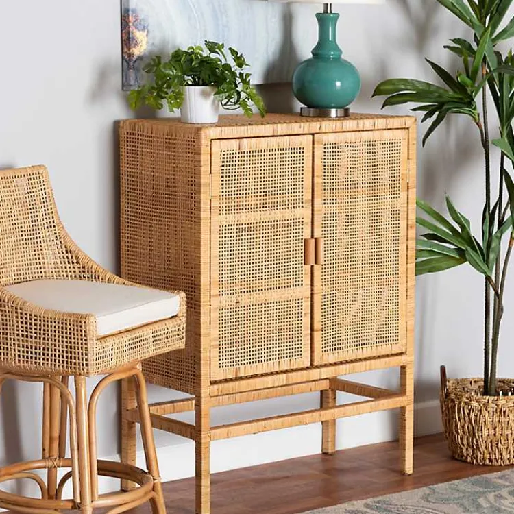 Kirklands Home Woven Rat and Wood Cabinet Tan