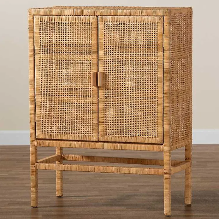 Kirklands Home Woven Rat and Wood Cabinet Tan