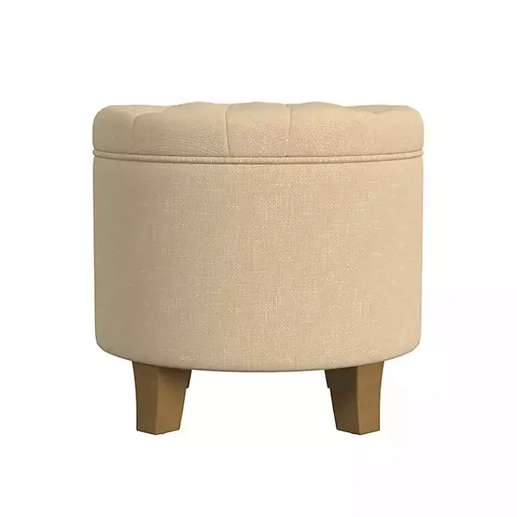 Kirklands Home Woven Upholstered Tufted Storage Ottoman Tan Clearance