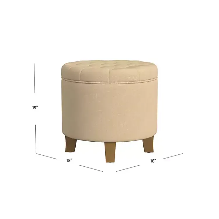 Kirklands Home Woven Upholstered Tufted Storage Ottoman Tan Clearance