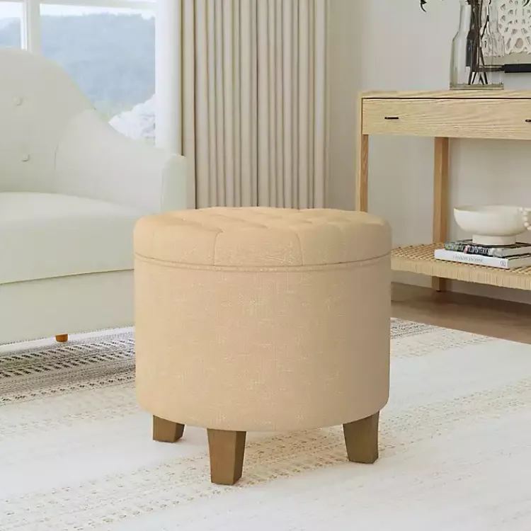 Kirklands Home Woven Upholstered Tufted Storage Ottoman Tan Clearance