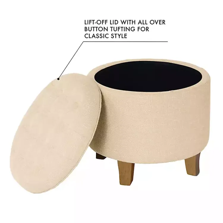 Kirklands Home Woven Upholstered Tufted Storage Ottoman Tan Clearance