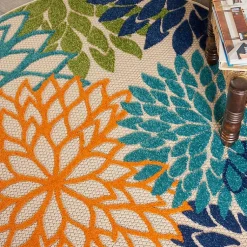 Kirklands Home Tangerine Floral Burst Round Outdoor Area Rug Online