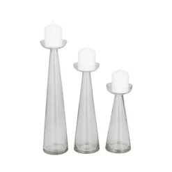 Candle Holders>Kirklands Home Tapered Glass Pillar Candle Holders, Set of 3 Clear