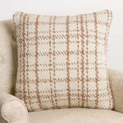 Pillows>Kirklands Home Taupe and White Boucle Plaid Pillow