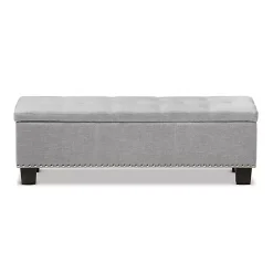 Kirklands Home Taupe Button-Tufted Upholstered Storage Bench Tan Best