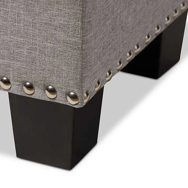 Kirklands Home Taupe Button-Tufted Upholstered Storage Bench Tan Best