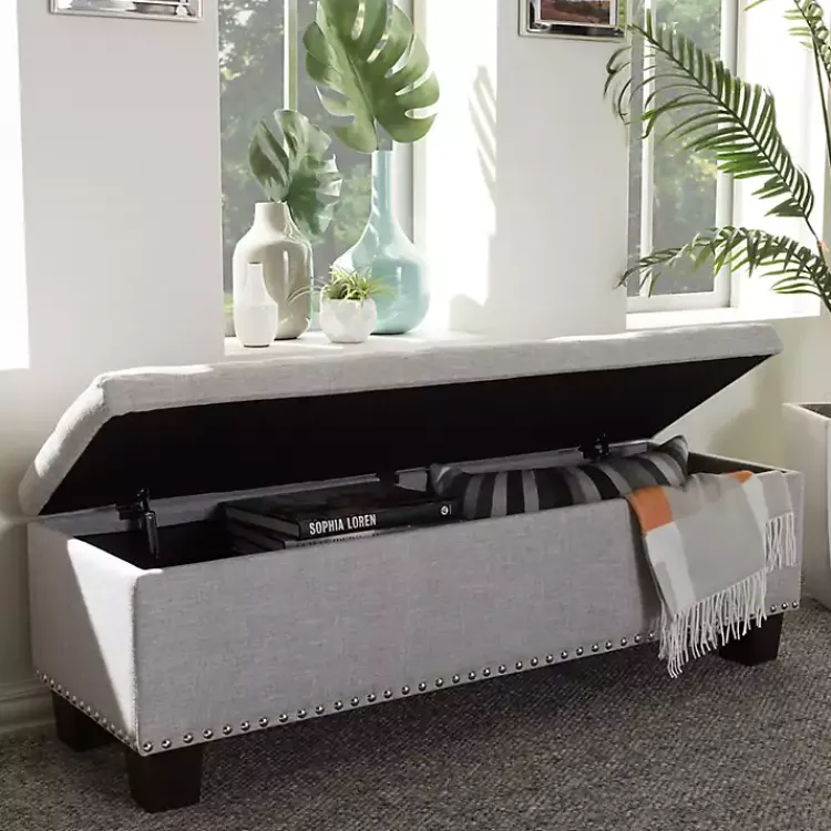 Kirklands Home Taupe Button-Tufted Upholstered Storage Bench Tan Best