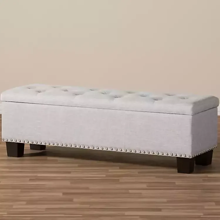 Kirklands Home Taupe Button-Tufted Upholstered Storage Bench Tan Best