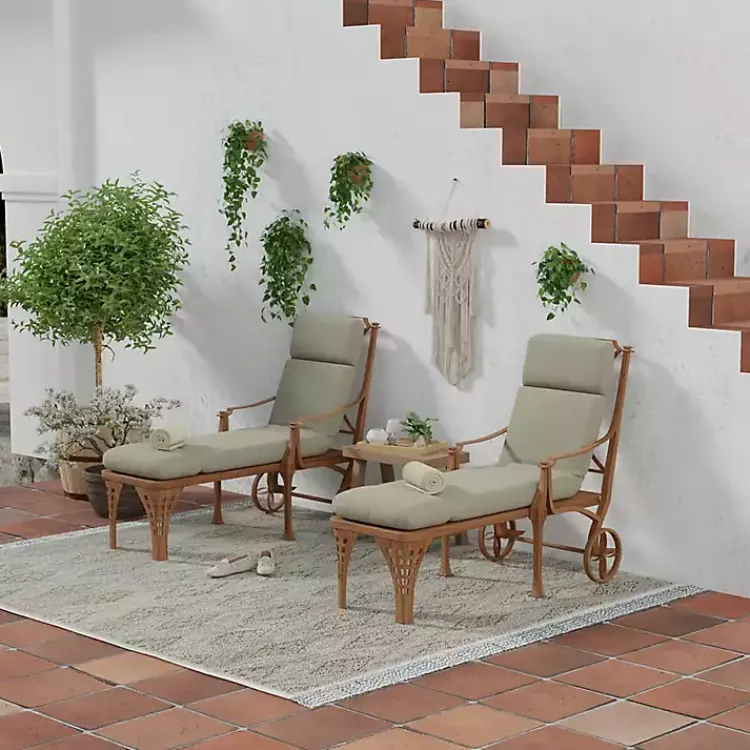 Kirklands Home Taupe Canvas French Edge Outdoor Chaise Cushion Tan Hot