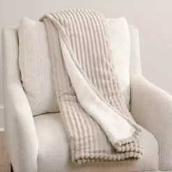 Blankets & Throws>Kirklands Home Taupe Corduroy Berber Throw Tan