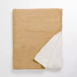 Blankets & Throws>Kirklands Home Taupe Corduroy Sherpa Throw Tan