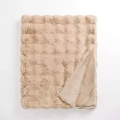 Blankets & Throws>Kirklands Home Taupe Faux Fur Bubble Throw Tan