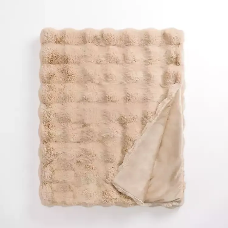 Blankets & Throws>Kirklands Home Taupe Faux Fur Bubble Throw Tan