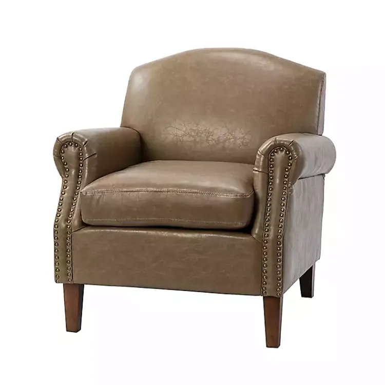 Kirklands Home Taupe Faux Leather Nailhead Taylor Armchair Brown Discount