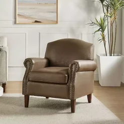 Kirklands Home Taupe Faux Leather Nailhead Taylor Armchair Brown Discount