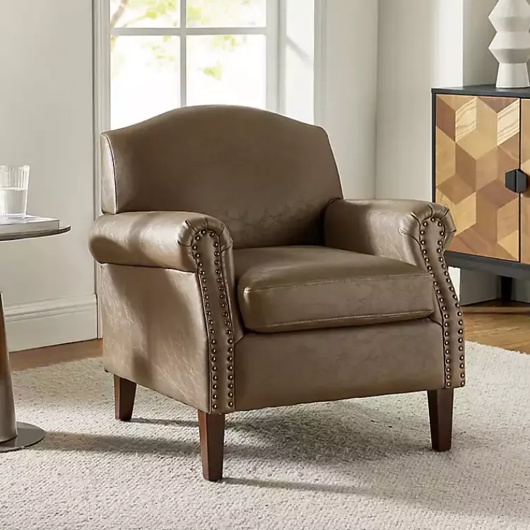 Kirklands Home Taupe Faux Leather Nailhead Taylor Armchair Brown Discount