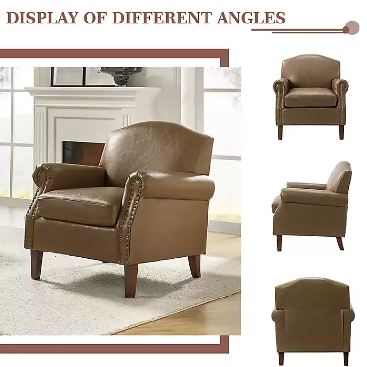Kirklands Home Taupe Faux Leather Nailhead Taylor Armchair Brown Discount