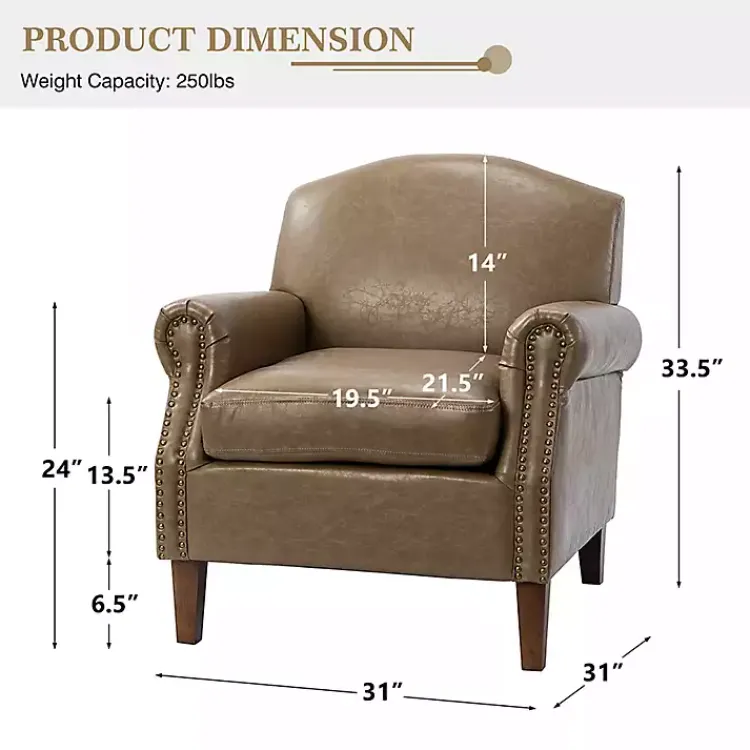 Kirklands Home Taupe Faux Leather Nailhead Taylor Armchair Brown Discount