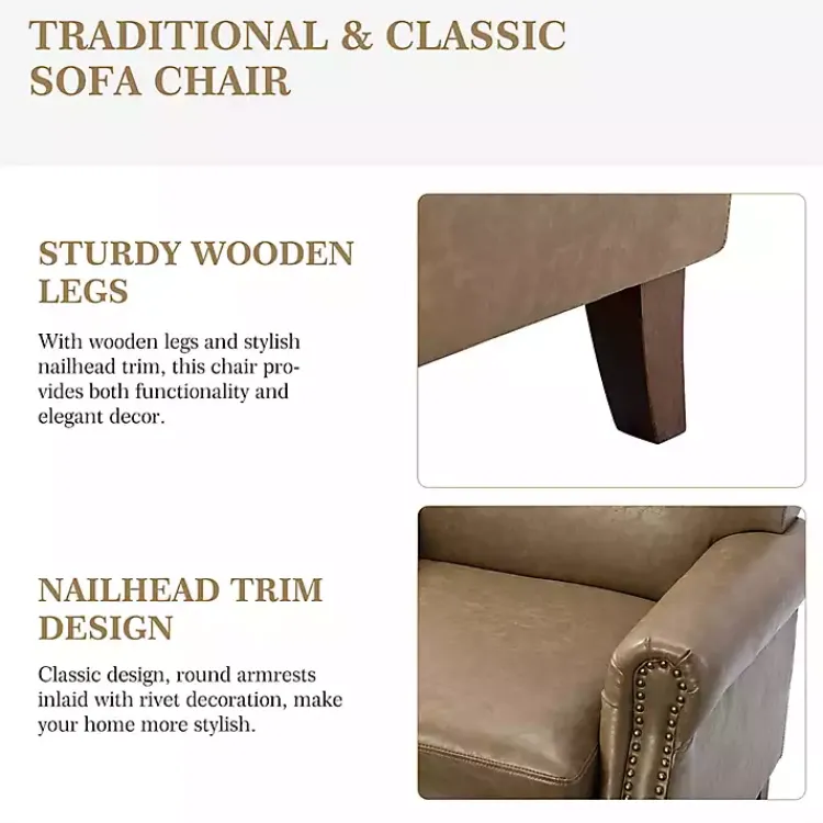 Kirklands Home Taupe Faux Leather Nailhead Taylor Armchair Brown Discount