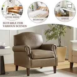 Kirklands Home Taupe Faux Leather Nailhead Taylor Armchair Brown Discount
