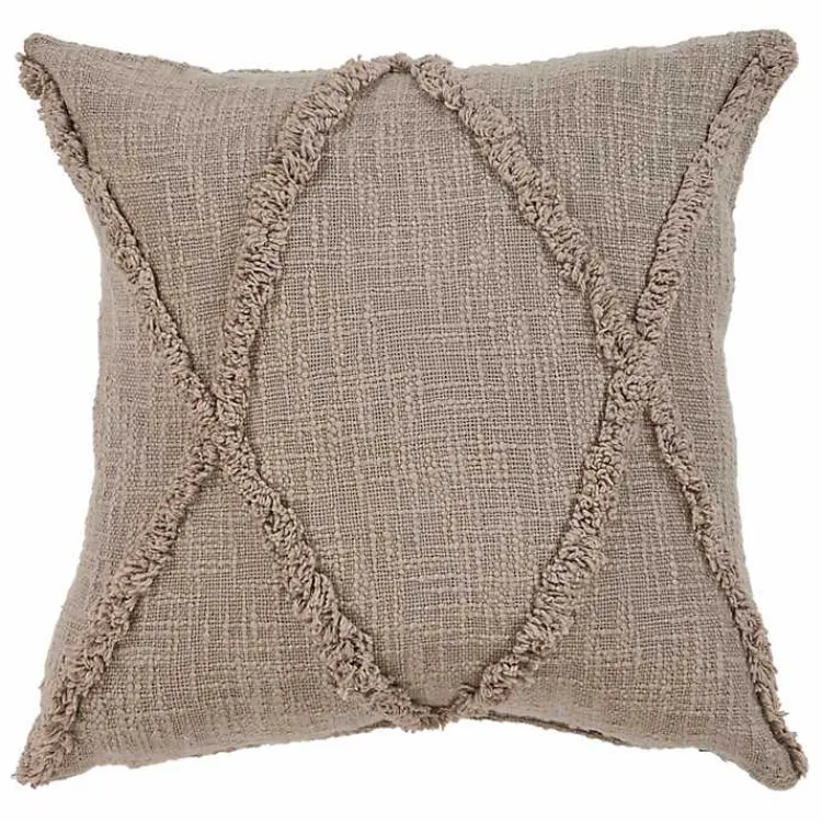 Pillows>Kirklands Home Taupe Fringe Diamond Pillow, 20 in. Tan