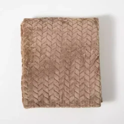 Blankets & Throws>Kirklands Home Taupe Heavenly Herringbone Plush Throw Brown