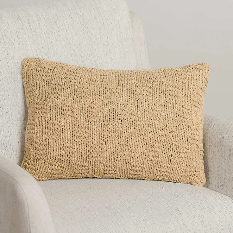 Pillows>Kirklands Home Taupe Knit Checkerboard Lumbar Pillow Tan