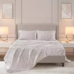 Kirklands Home Taupe Leopard Print Satin 4-pc. Full Sheet Set New