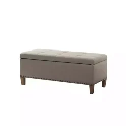 Kirklands Home Taupe Linen Button Tufted Storage Bench Tan Best