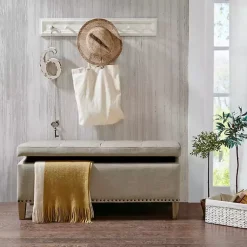 Kirklands Home Taupe Linen Button Tufted Storage Bench Tan Best