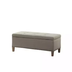 Kirklands Home Taupe Linen Button Tufted Storage Bench Tan Best