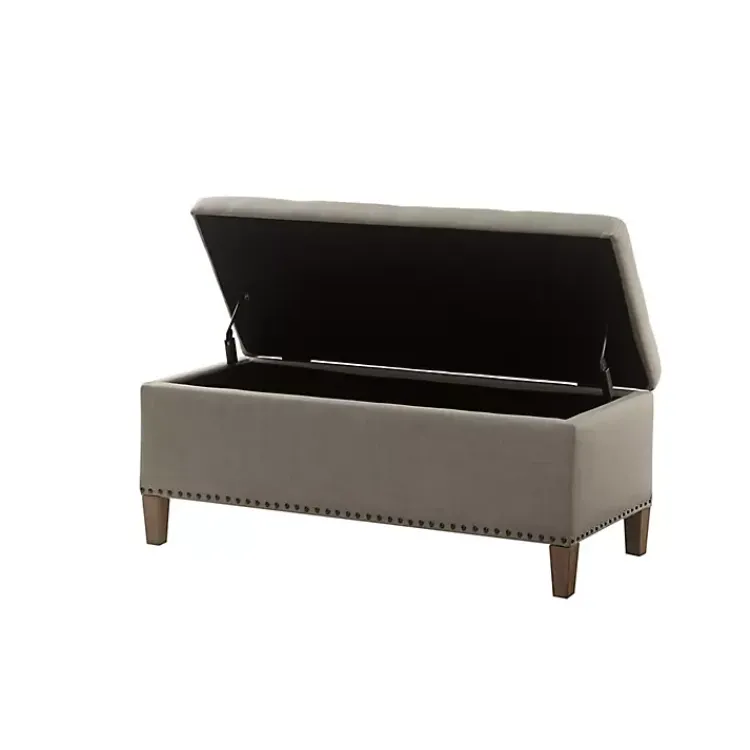 Kirklands Home Taupe Linen Button Tufted Storage Bench Tan Best