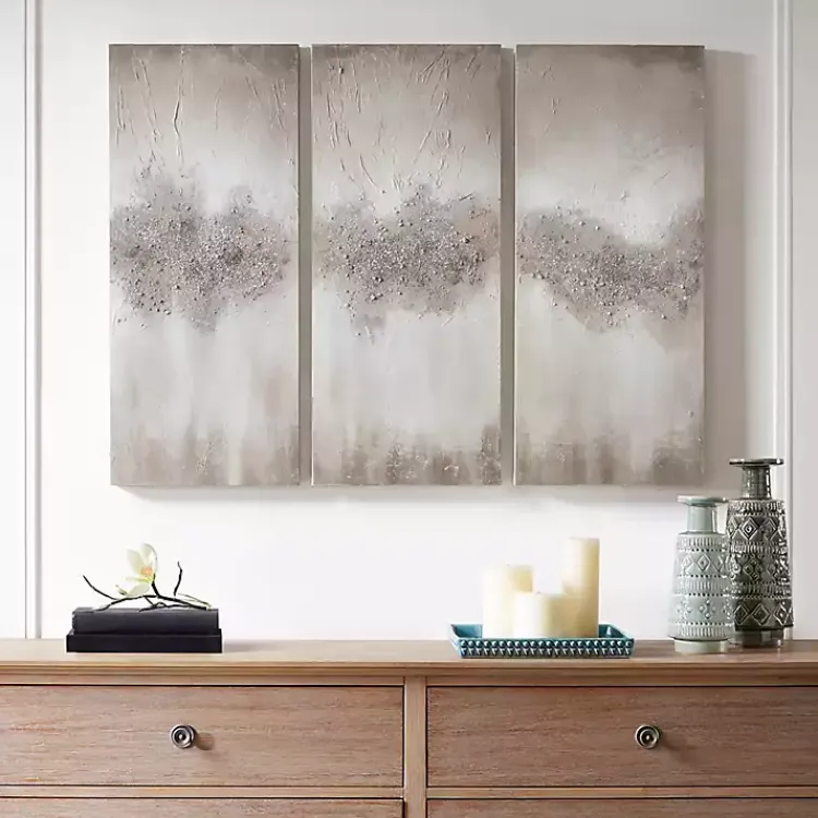 Kirklands Home Taupe Luminous Embellished Art Print, Set of 3 Tan Online